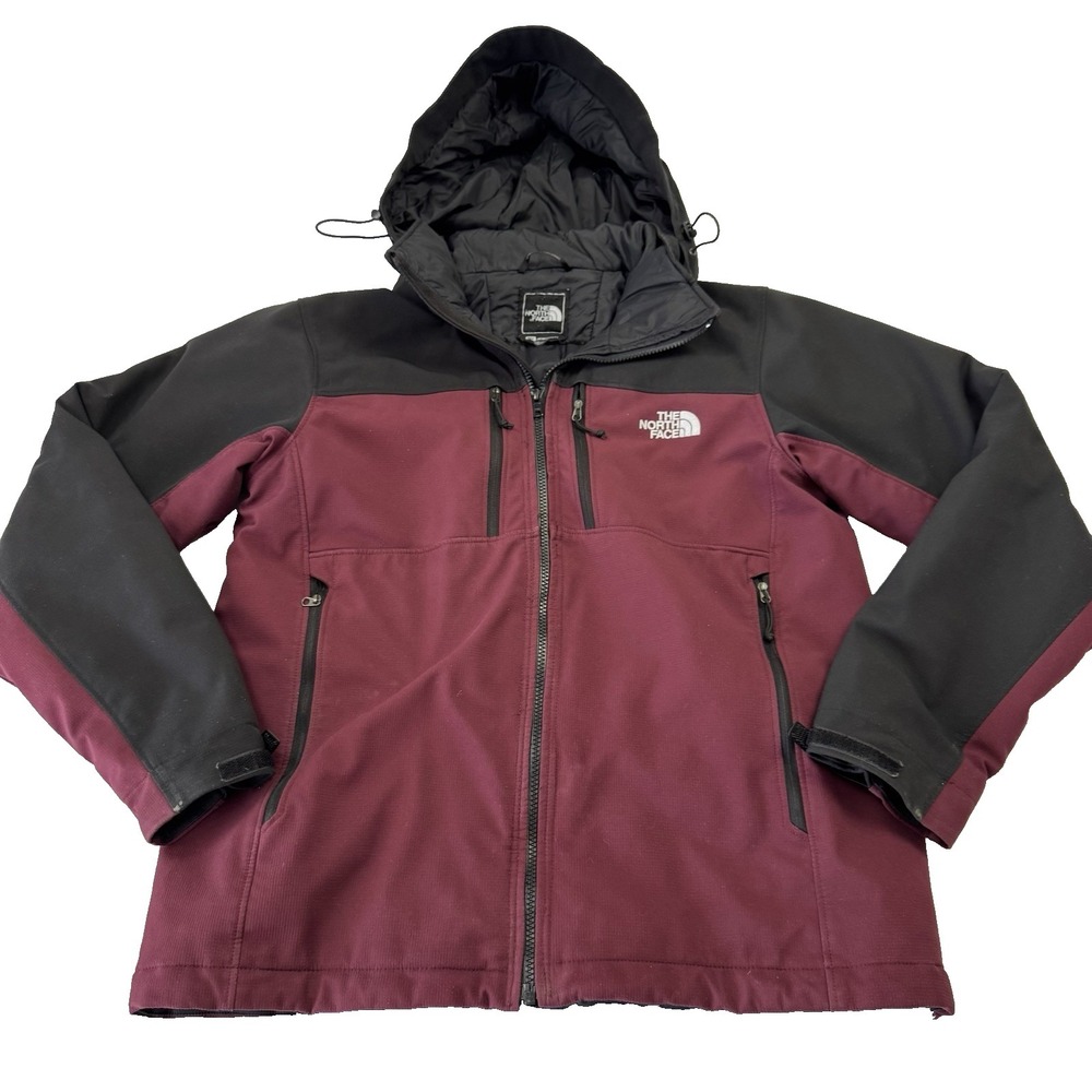 The North Face Outdoor Hooded Jacket Full Zip Primaloft Maroon Black Mens Medium